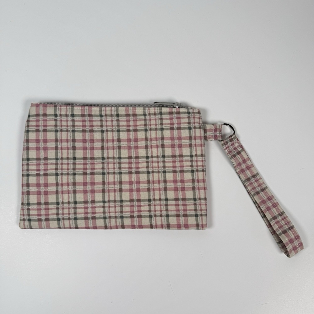 Handmade Wristlet Zipper Pouch Purse Clutch Lightweight Strap New Plaid - Picture 2 of 5